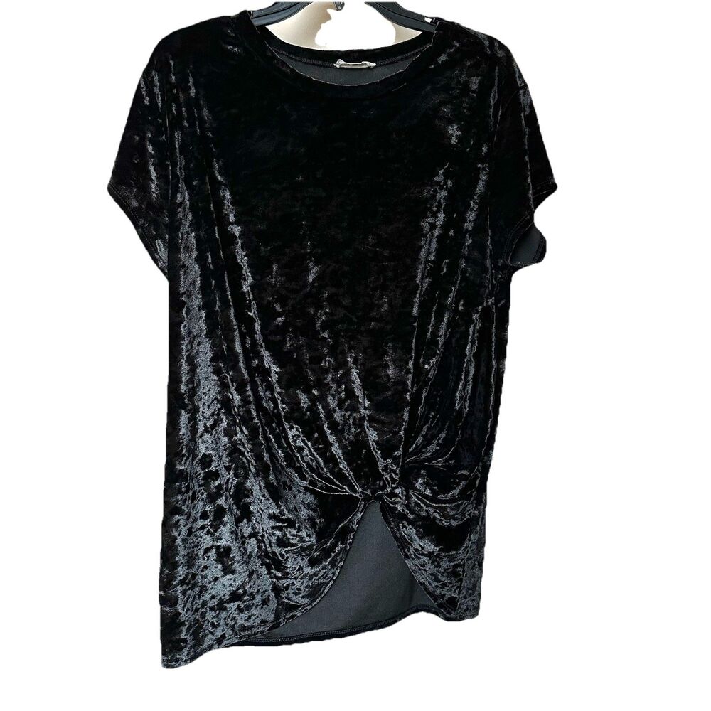 Velvet Top Med Short Sleeve Twist Knot Goth Witchy Dark Vamp Whimsy Edgy Black